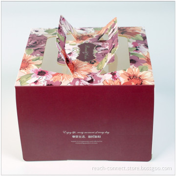 party paper cake box with handle, paper cardboard birthday cake box, cake packaging box